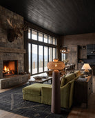modern mountain Finn Rustic Wood Coffee Table Hello Norden, shown in a rustic modern room