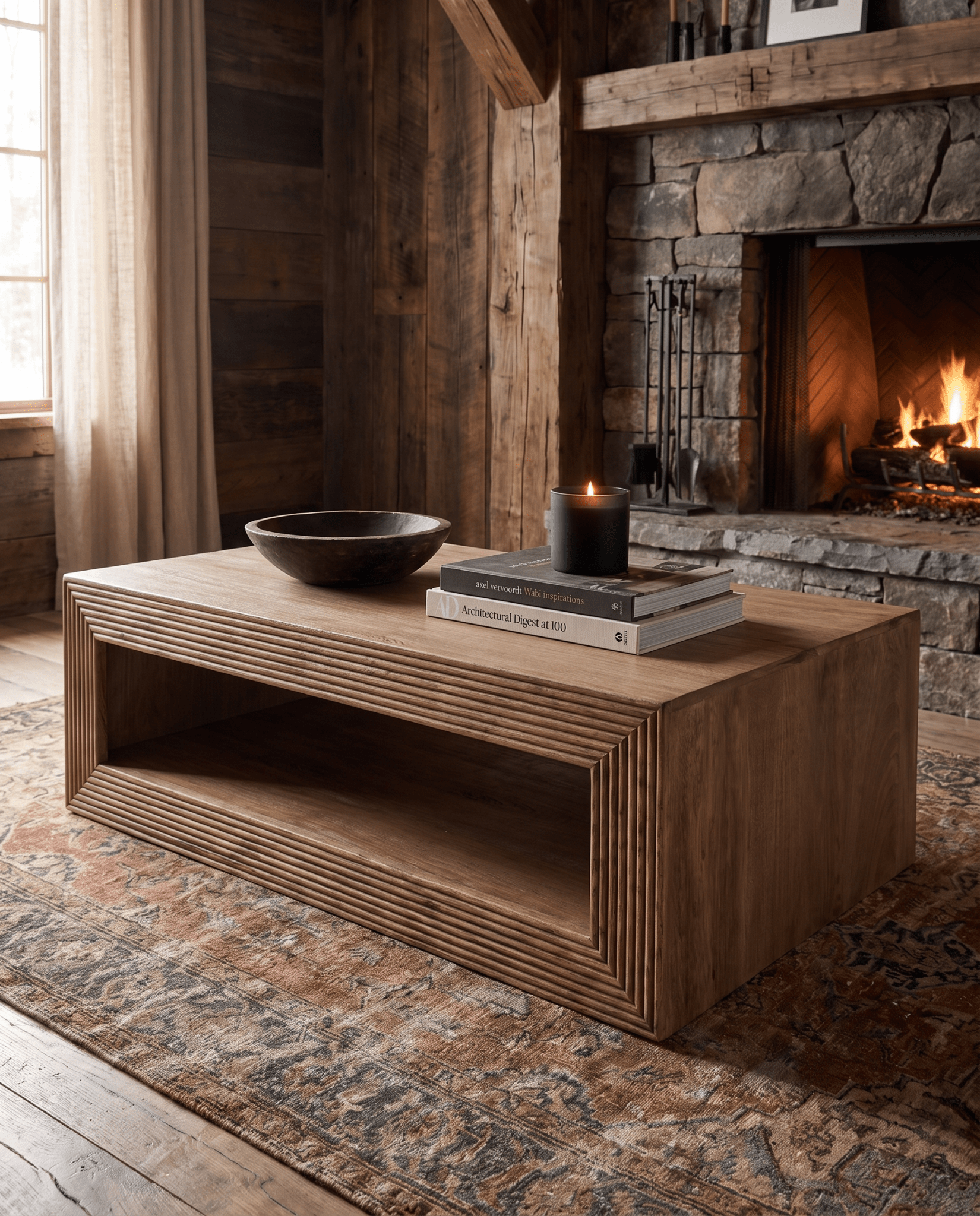 living room furniture modern mountain coffee table Hello Norden - Greger Coffee Table, styled in a modern rustic room