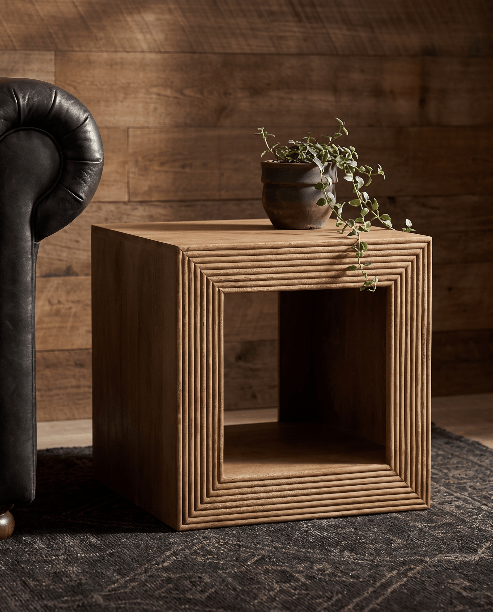 living room furniture modern mountain side table Hello Norden - Greger Side Table, styled in a modern rustic room