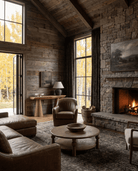 modern mountain Haldo Console Table Hello Norden, shown in a rustic modern room