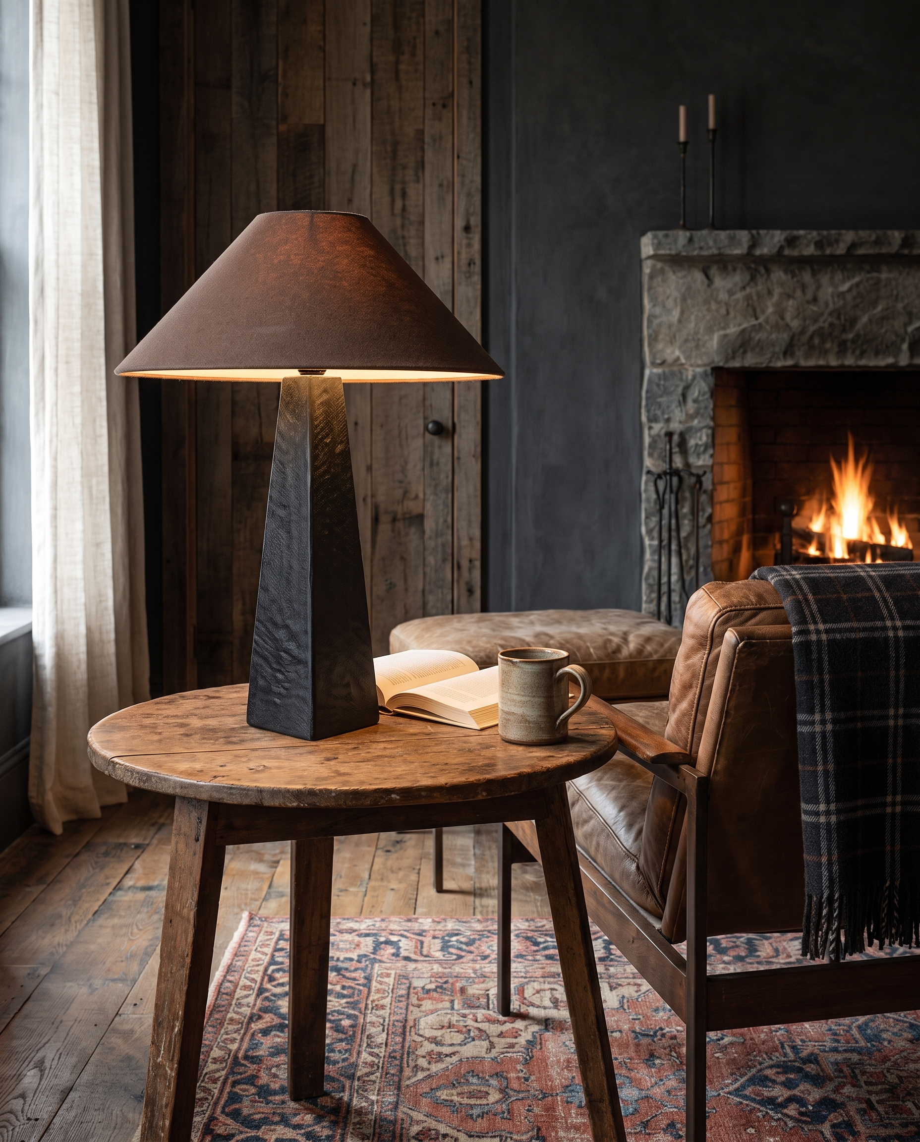 living room furniture modern mountain table lamp Hello Norden - Halfdan Table Lamp, styled in a modern rustic room
