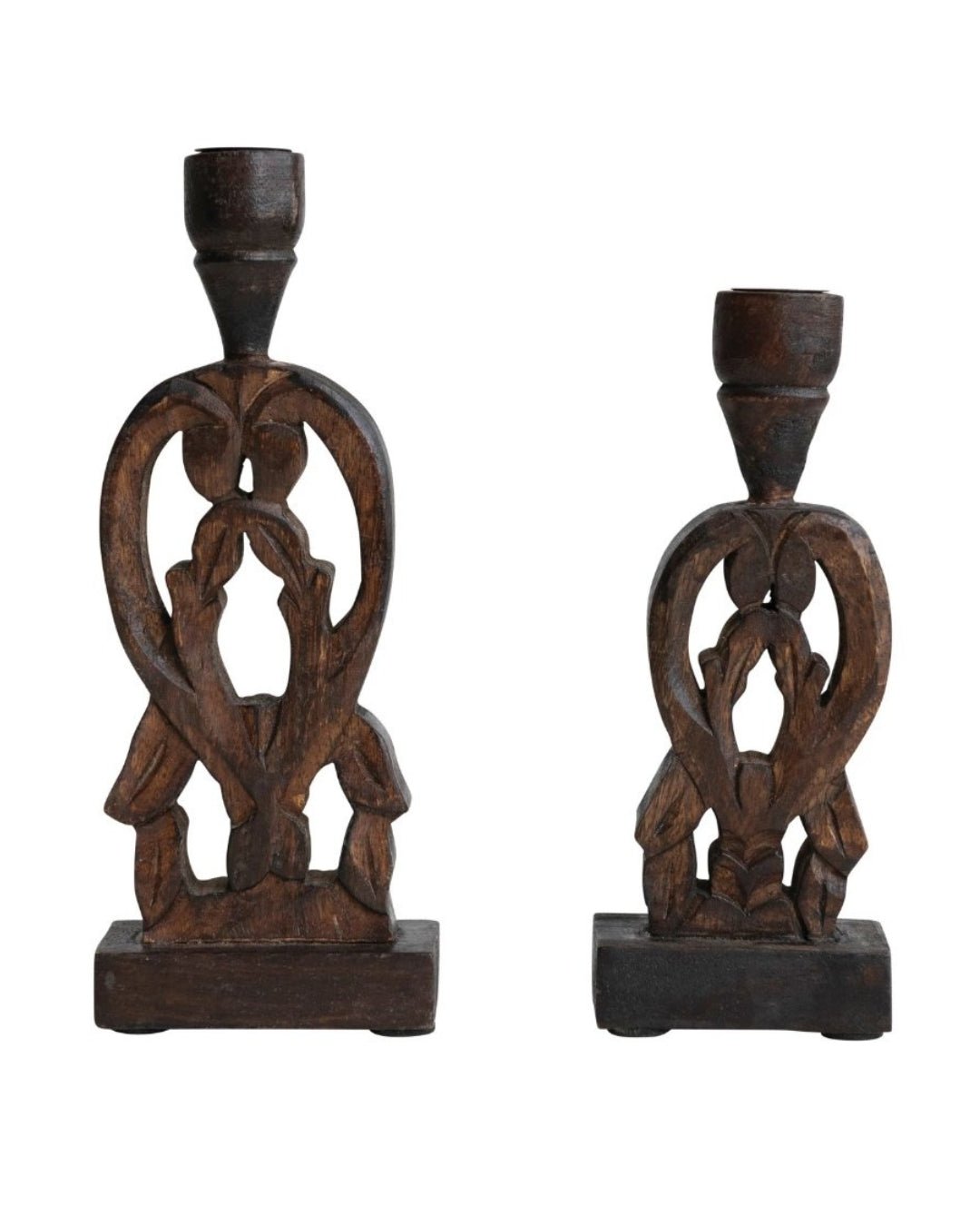 Hand - Carved Wood Taper Holders, Walnut Finish - Candle Holders - Hello Norden