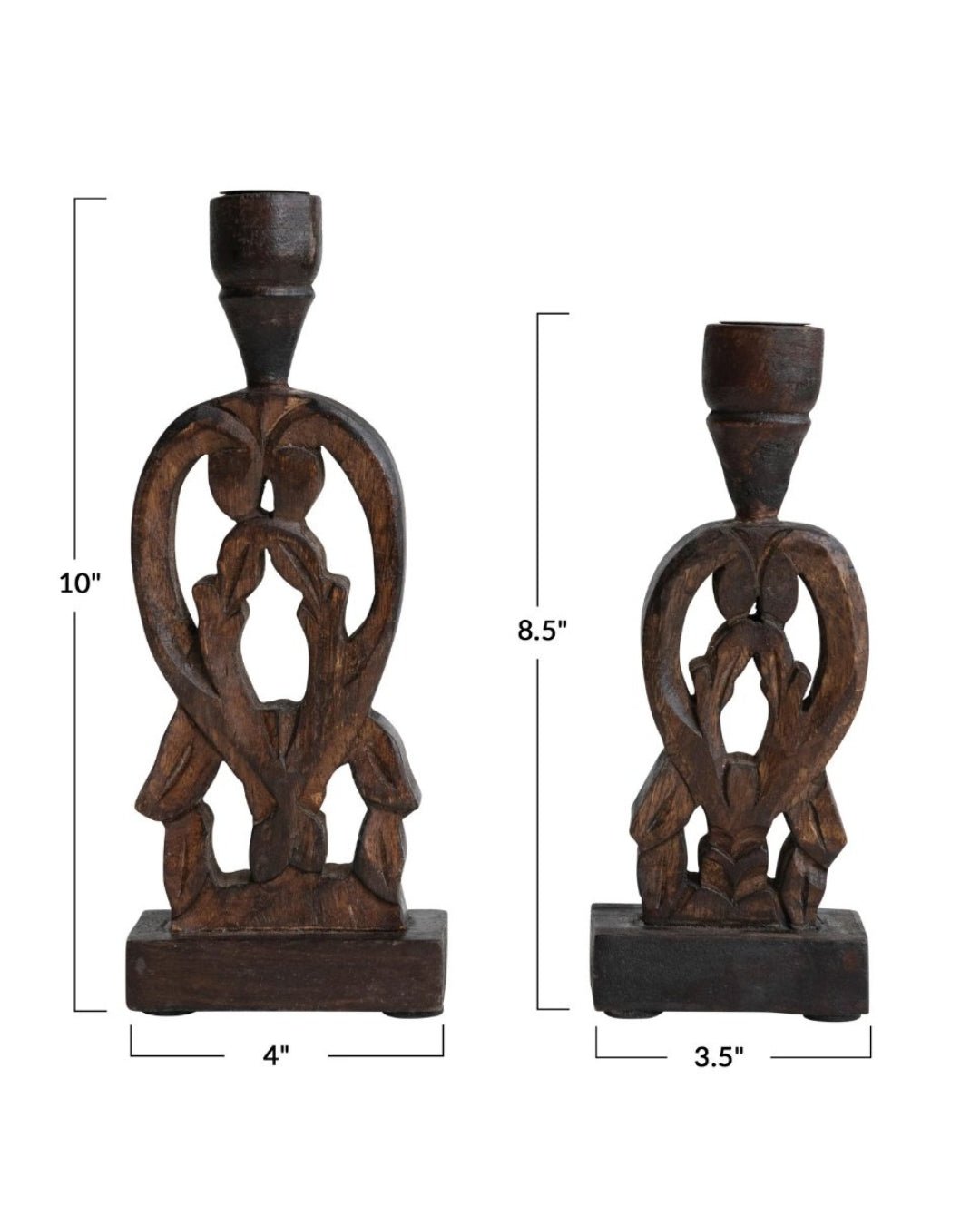 Hand - Carved Wood Taper Holders, Walnut Finish - Candle Holders - Hello Norden