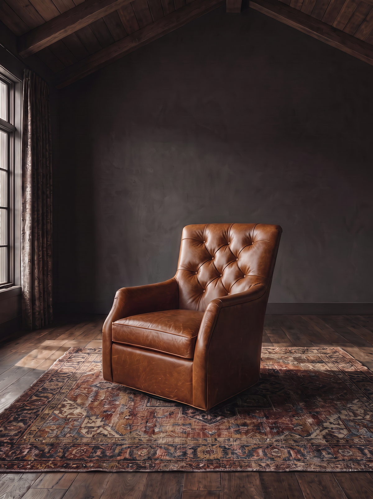 Helge Swivel Chair tufted leather swivel chair front view - Hello Norden custom made-to-order furniture