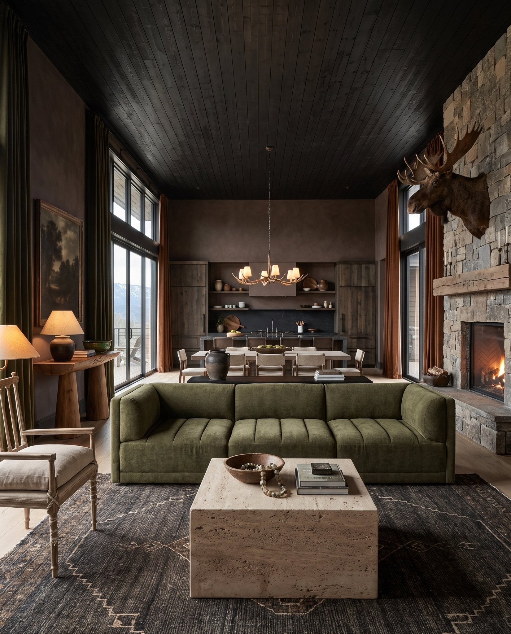 modern mountain Henriksen Armchair (Set of 2) Hello Norden, shown in a rustic modern room