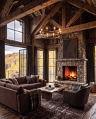 Hand, One Clean Rein above the stone fireplace in the Currant Ridge Modern Mountain Living Room