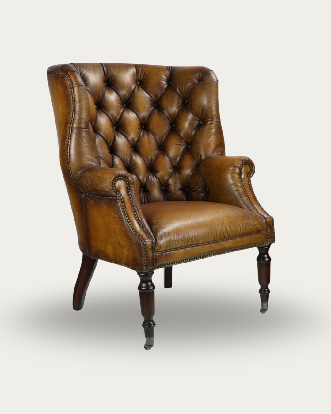 Hilda Brown Leather Tufted Chair - Arm Chairs - Hello Norden