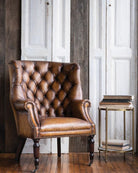 Hilda Brown Leather Tufted Chair - Arm Chairs - Hello Norden