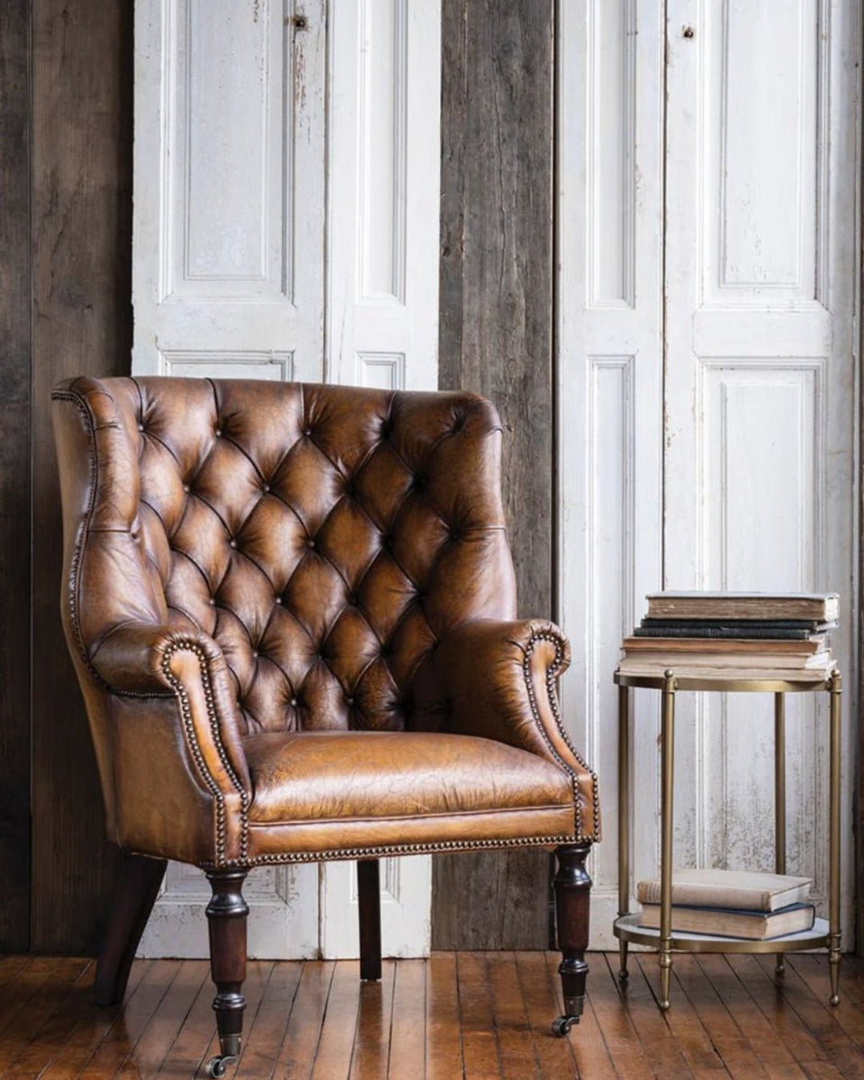 Hilda Brown Leather Tufted Chair
