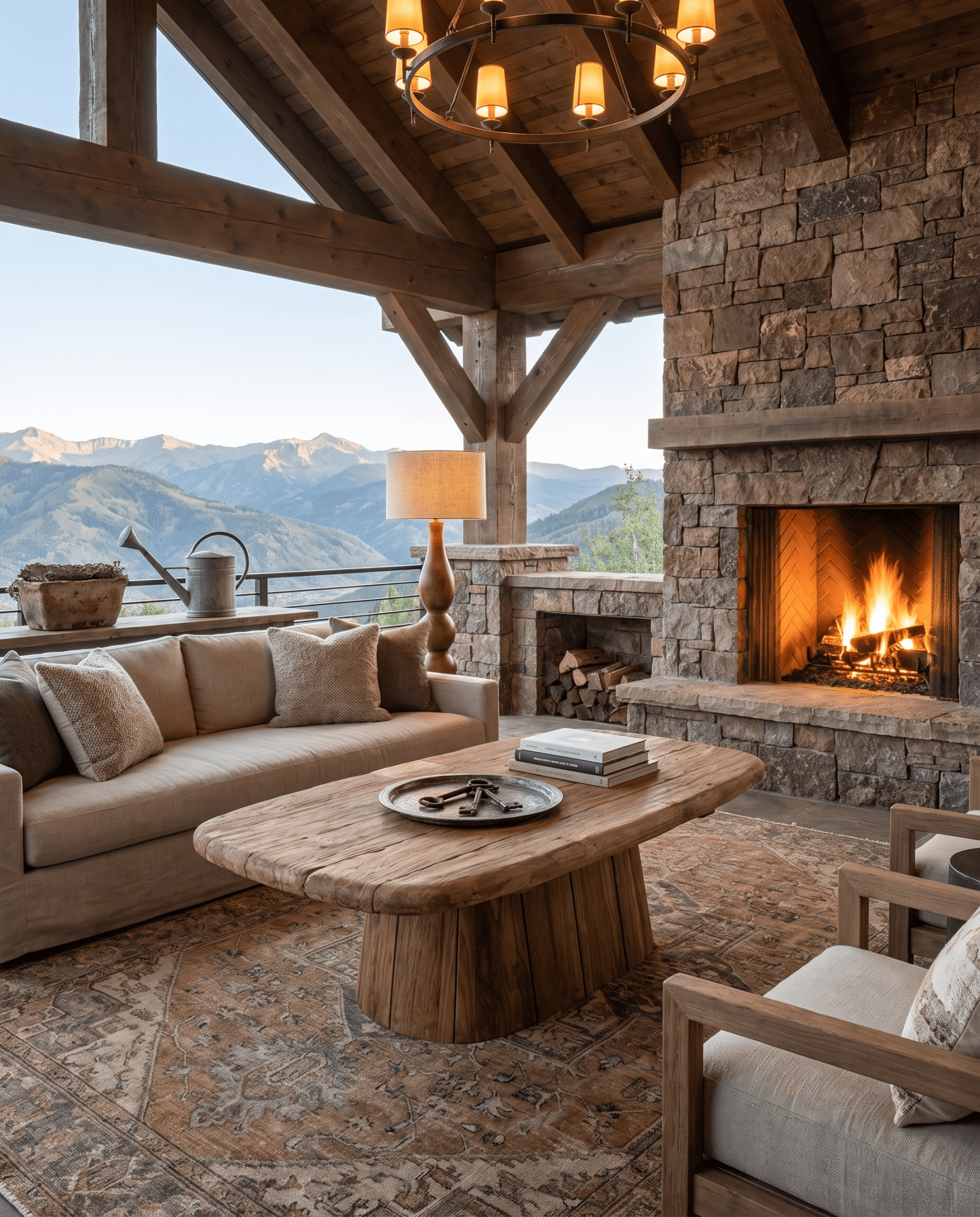 living room furniture modern mountain coffee table Hello Norden - Ivo Outdoor Coffee Table, styled in a modern rustic room
