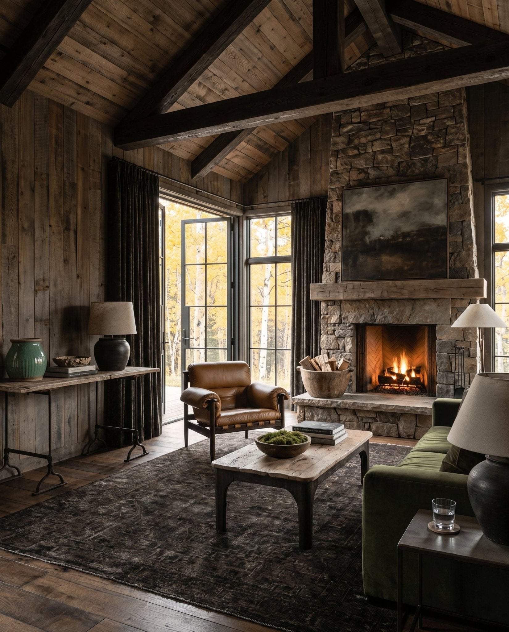 modern mountain Jona Reclaimed Console Table Hello Norden, shown in a rustic modern room