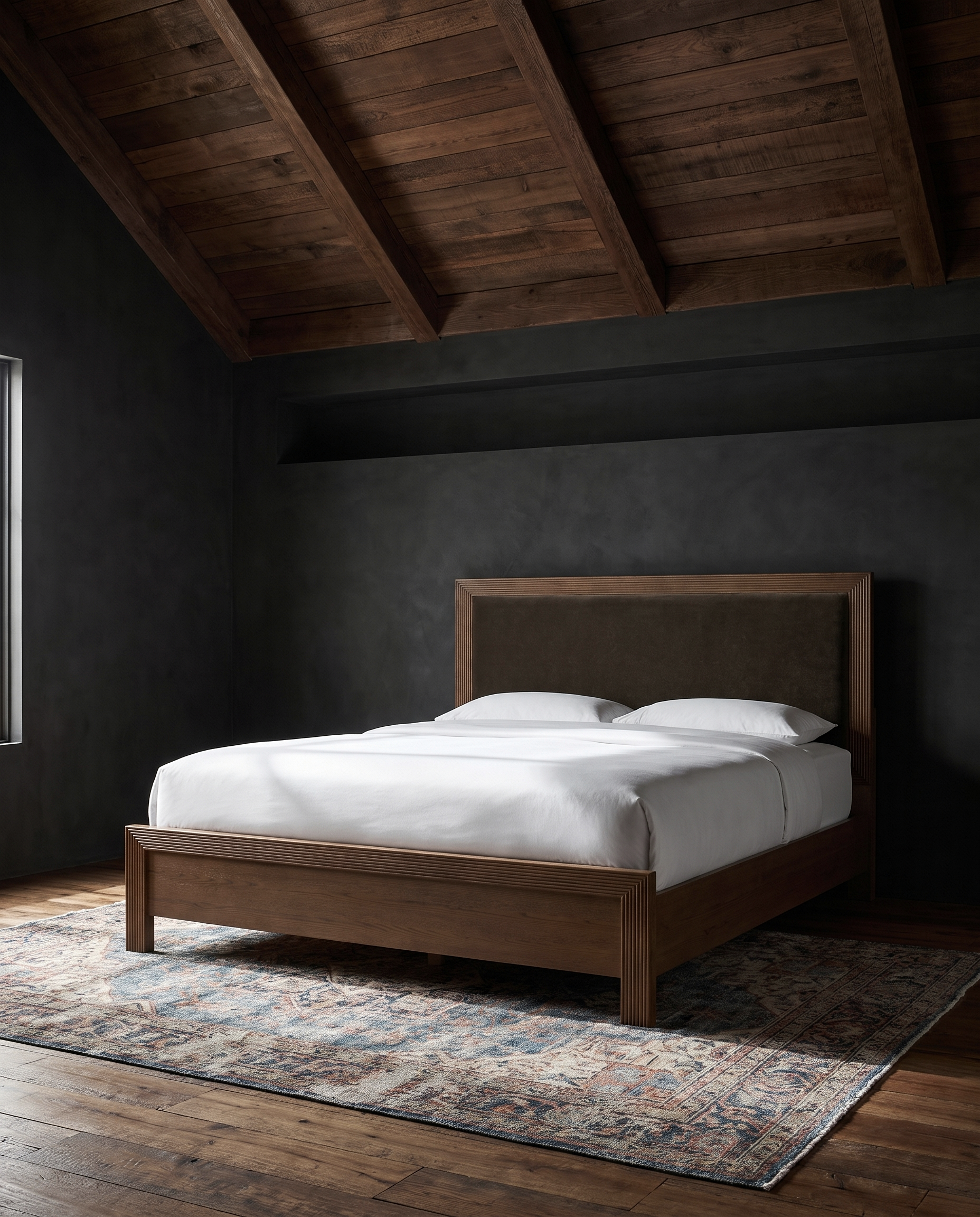 bedroom furniture modern mountain velvet fabric bed Hello Norden - Kare Bed, styled in a modern rustic room