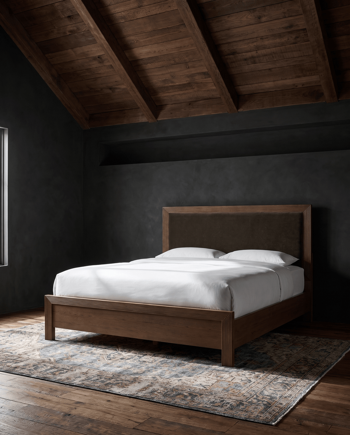 bedroom furniture modern mountain velvet fabric bed Hello Norden - Kare Bed, styled in a modern rustic room