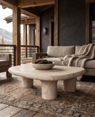 living room furniture modern mountain coffee table Hello Norden - Karin Outdoor Coffee Table, styled in a modern rustic room
