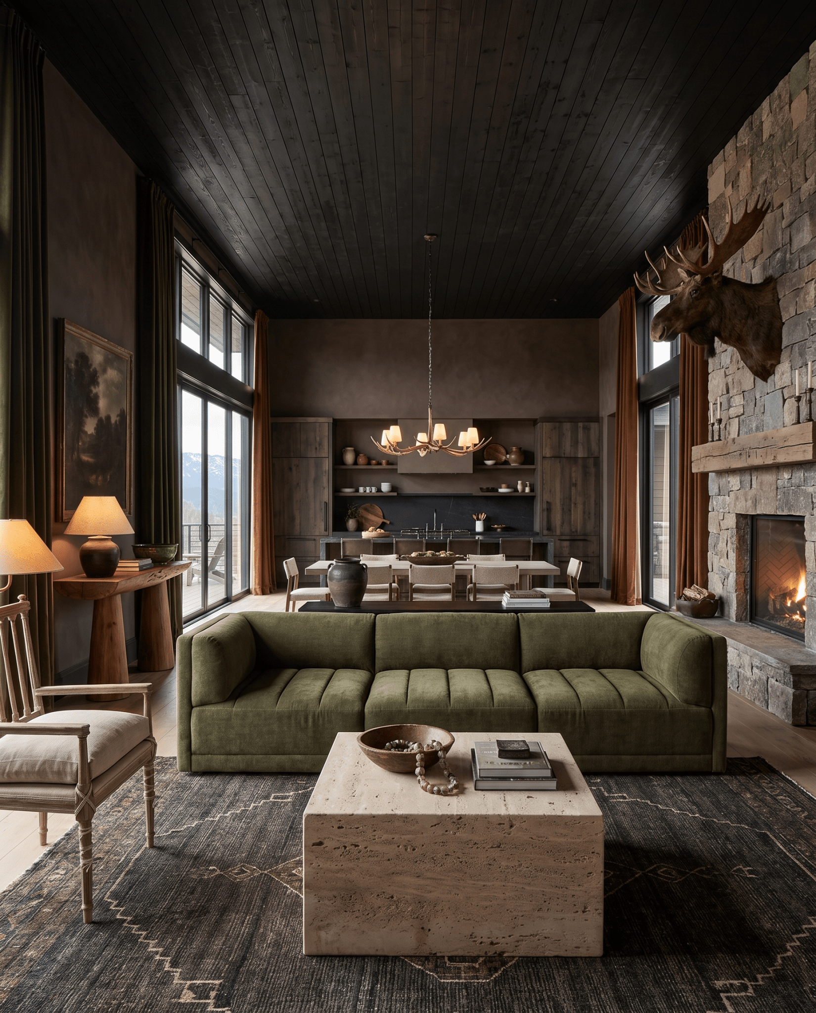 living room furniture modern mountain sofa Hello Norden - Karna Sofa, styled in a modern rustic room