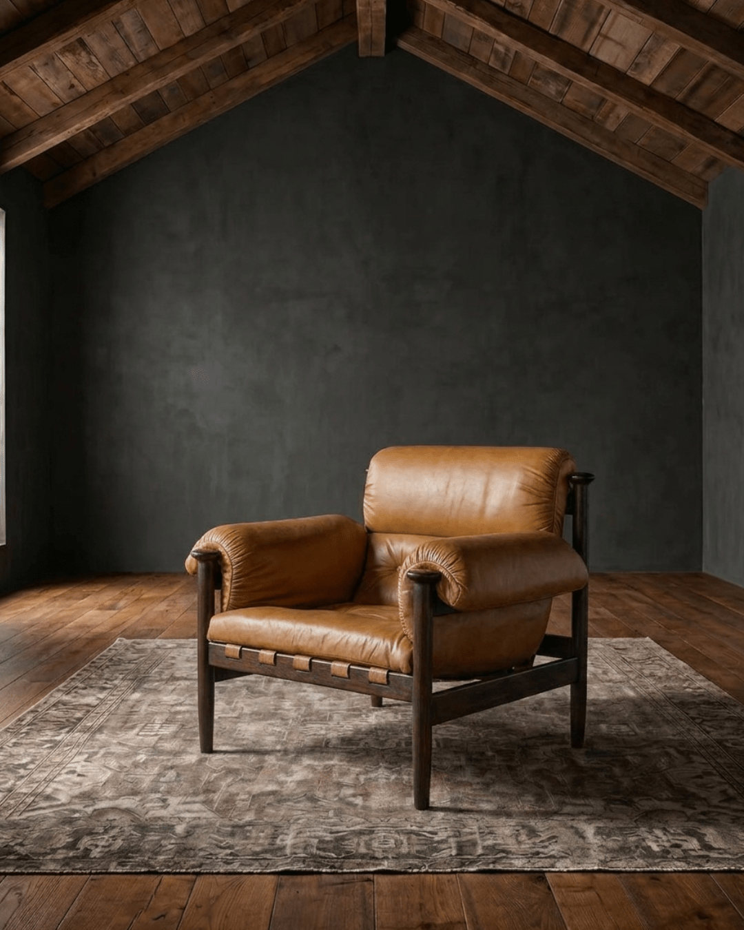 Dag Arm Chair -  Lounge Chairs - Hello Norden Modern mountain living room side accent chair brown caramel leather mid century