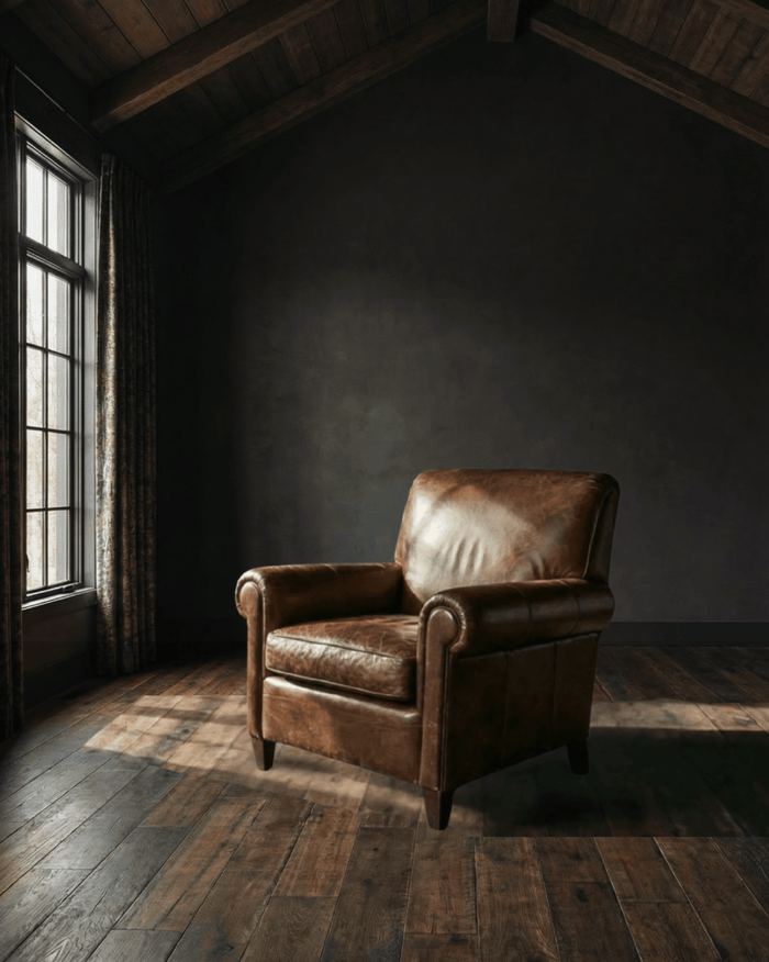 Lina brown leather club chair custom furniture living room modern mountain Hello Norden
