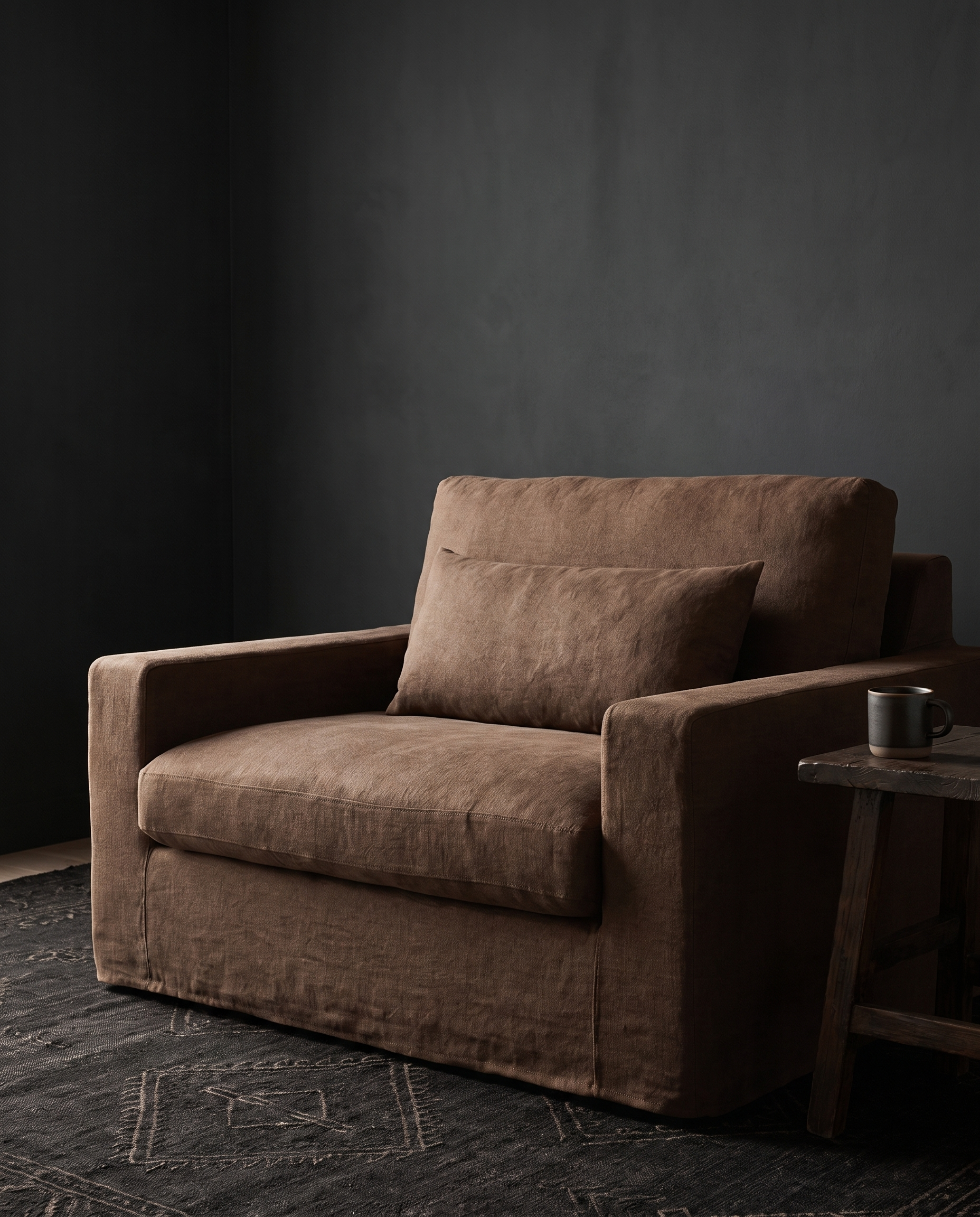 living room furniture modern mountain chair Hello Norden - Markus Sofa Chair, styled in a modern rustic room