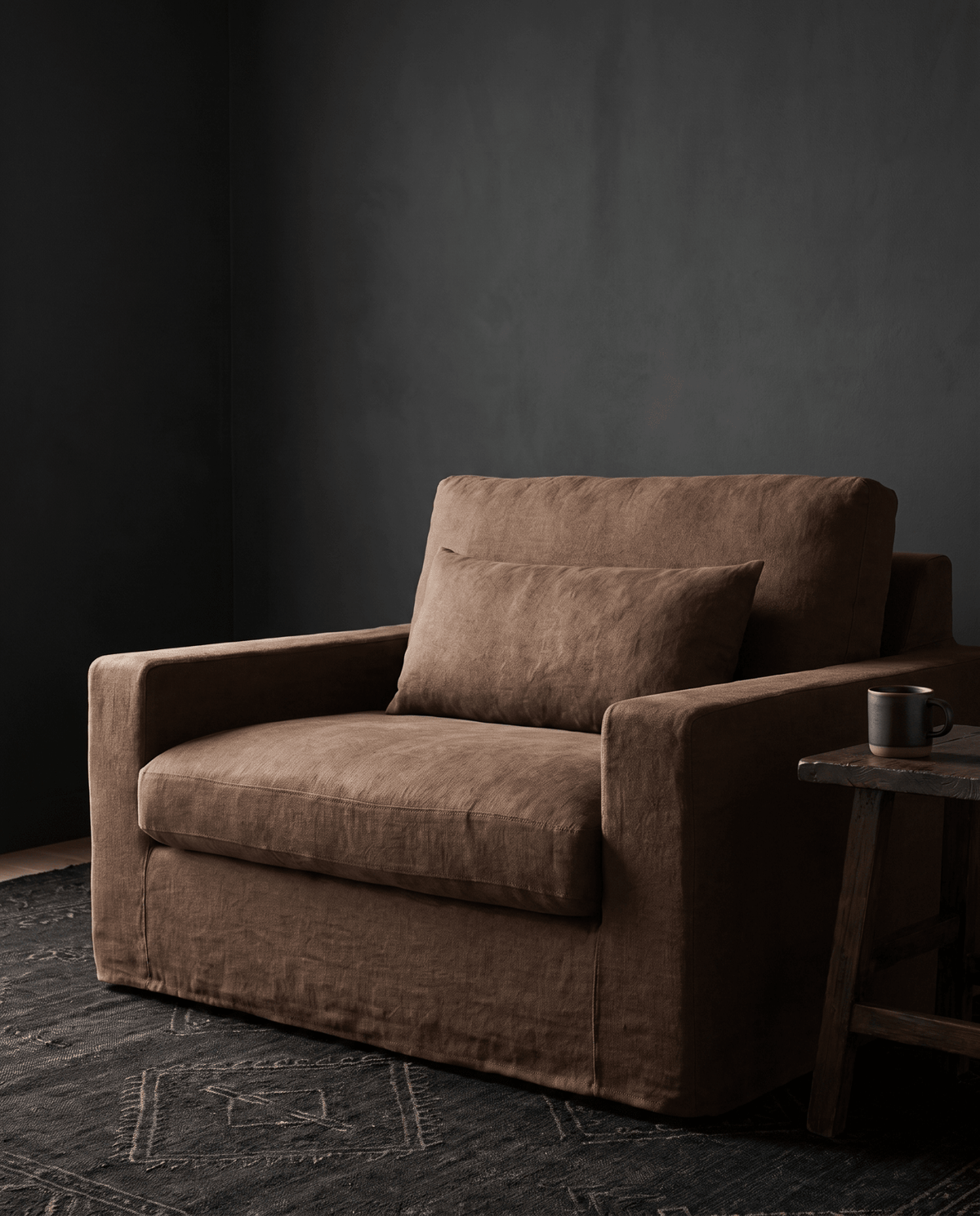 living room furniture modern mountain chair Hello Norden - Markus Sofa Chair, styled in a modern rustic room