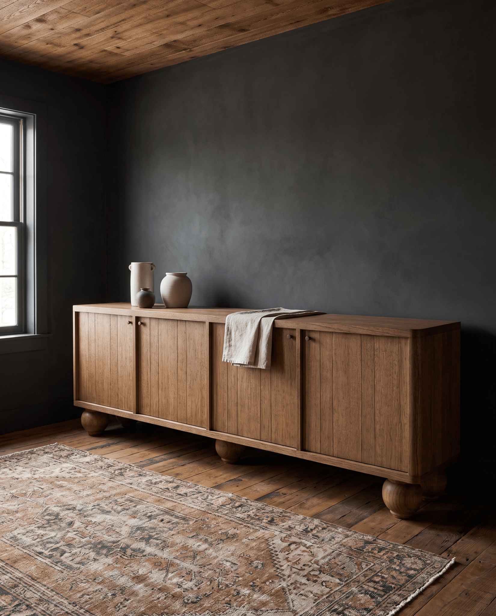 living room furniture modern mountain sideboard Hello Norden - Meier Sideboard, styled in a modern rustic room