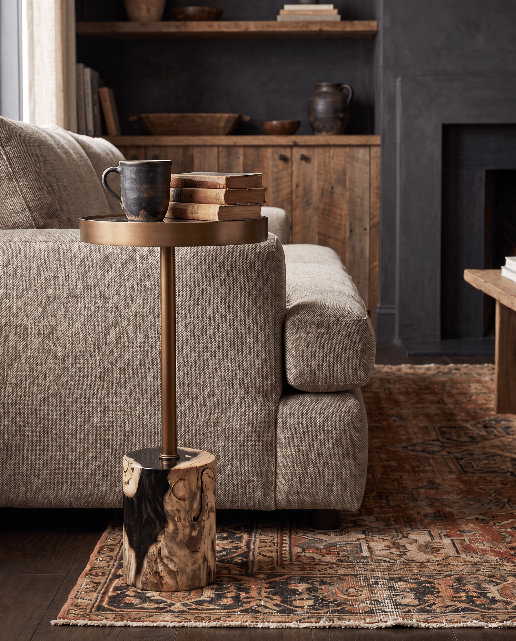 living room furniture modern mountain side table Hello Norden - Morten Side Table, styled in a modern rustic room