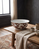 living room furniture modern mountain  vintage bowl Hello Norden - Aslak Shunan Charger, styled in a modern rustic room
