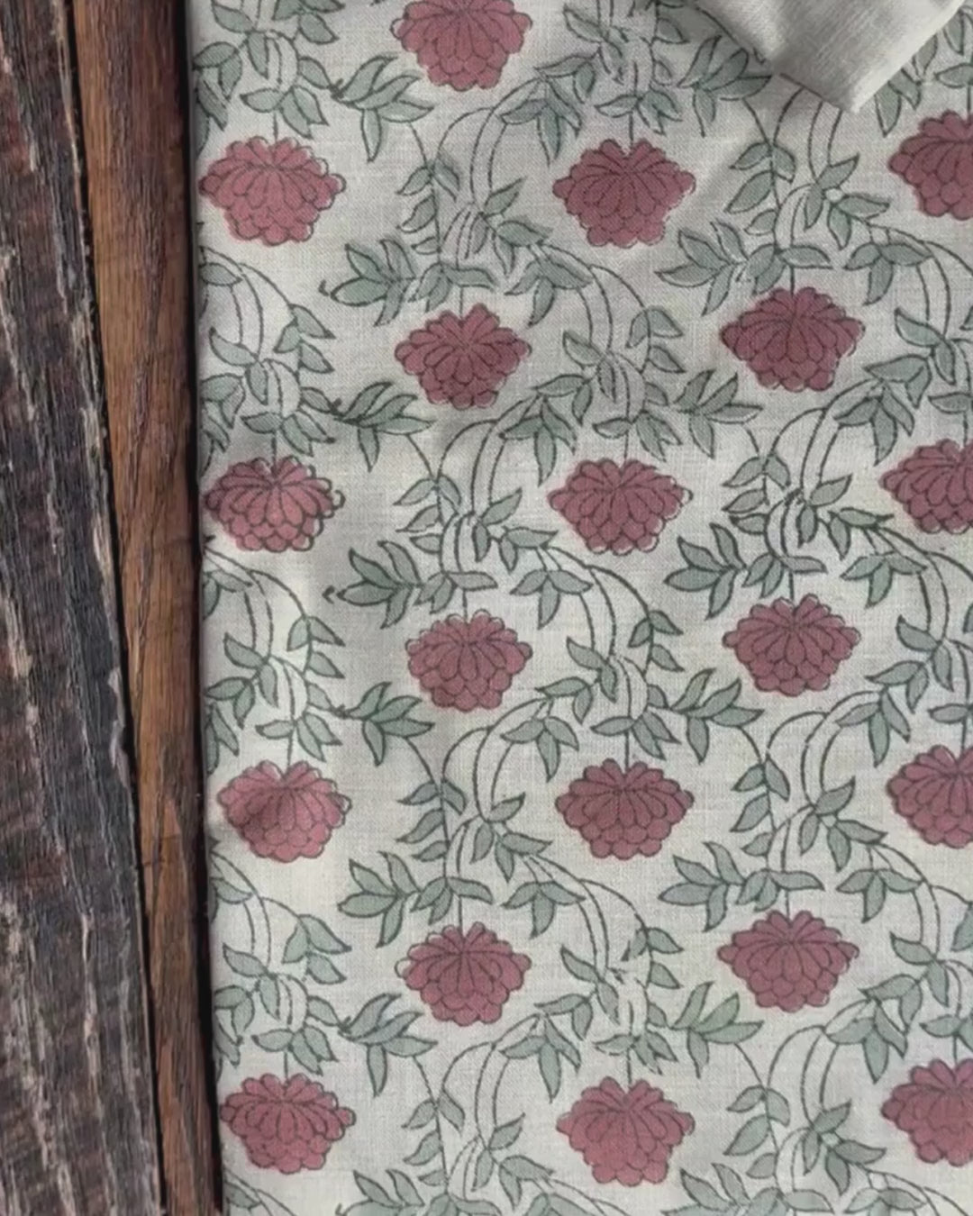 Robin olive green and rust red linen 22" throw pillow Hello Norden vintage floral print