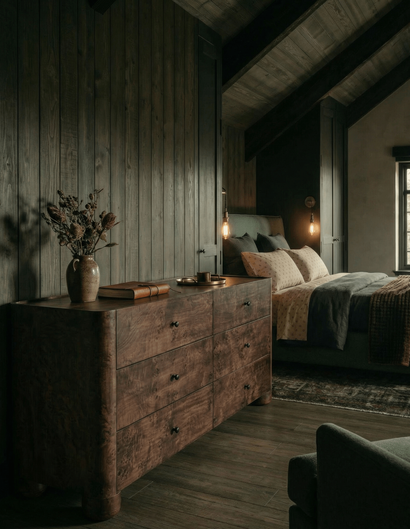 oak burl 6 drawer dresser modern mountain bedroom farmhouse Hello Norden moody medium chocolate brown 2