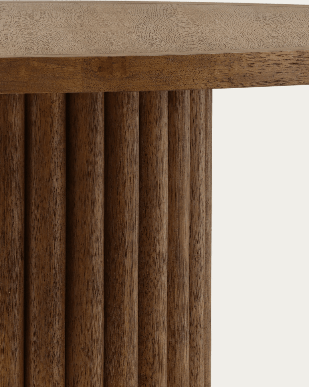 dining room furniture modern mountain rubber wood and oak veneer dining table Hello Norden - Haldis Round Dining Table, detail view