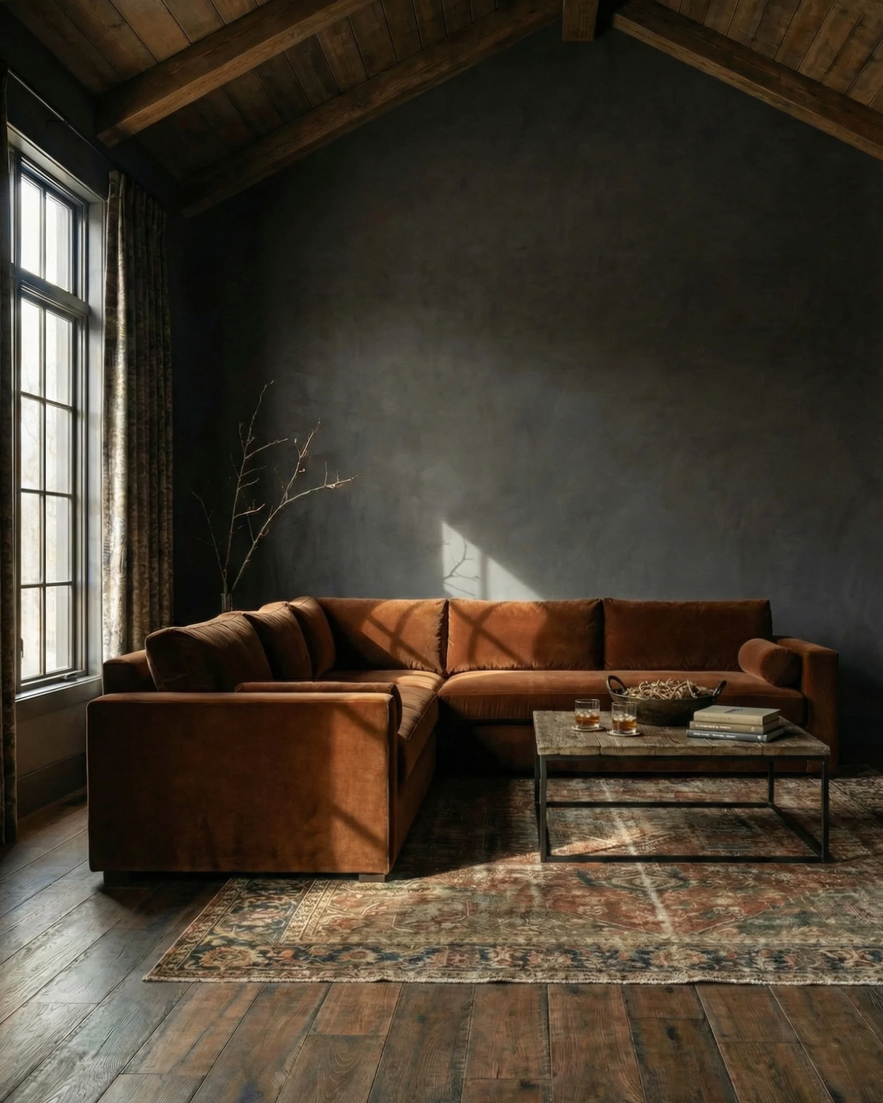 rust velvet custom couch sectional sofa Hello Norden made to order living room modern mountain