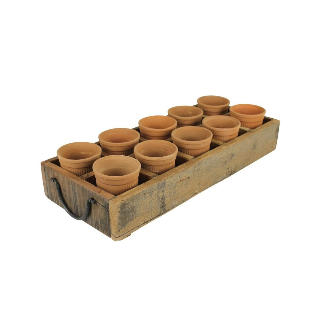 Rustic Wood Terracotta Vase Caddy - Planters & Pots - Hello Norden