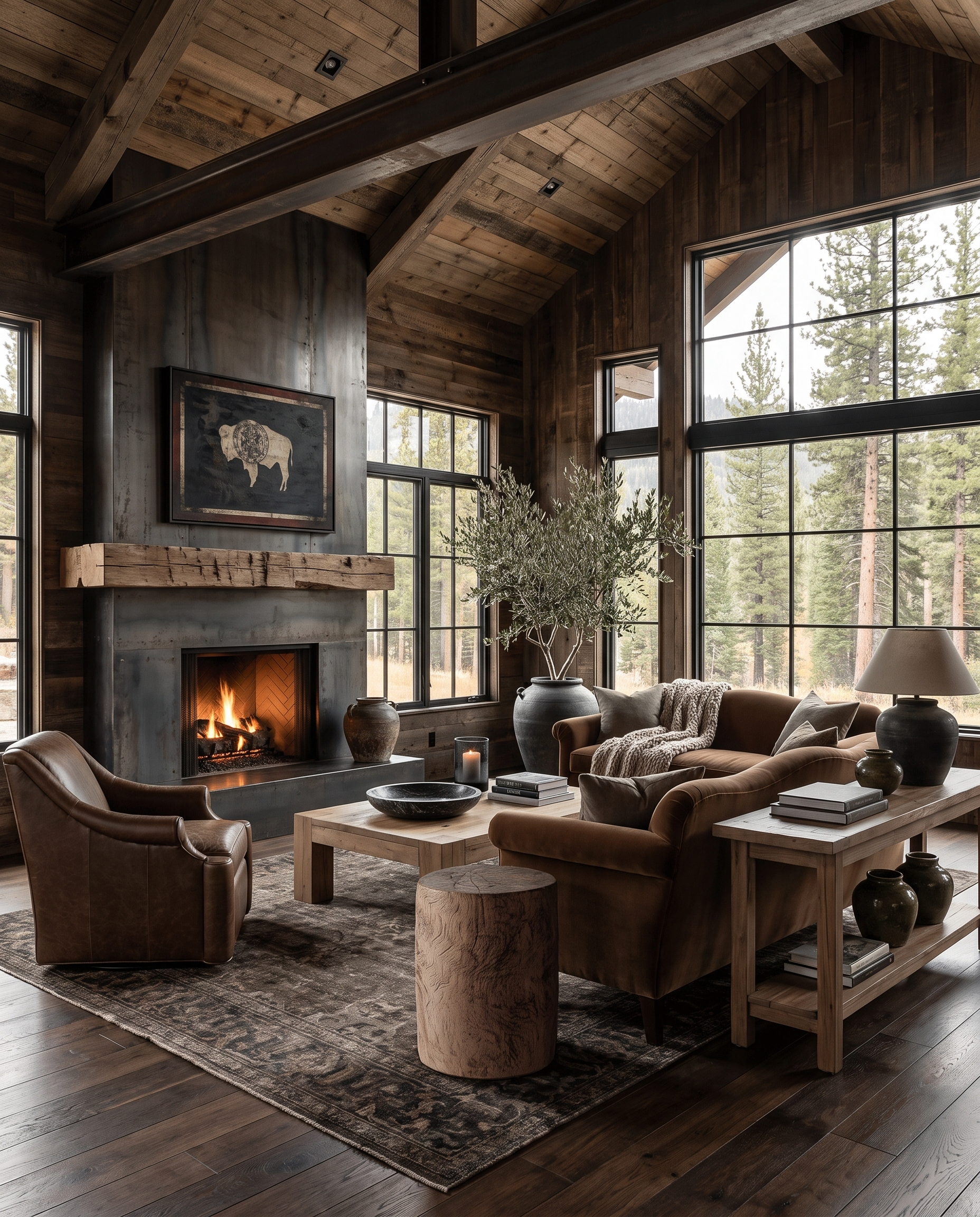 living room furniture modern mountain pedestal Hello Norden - Rustics Teak Pedestal, styled in a modern rustic room