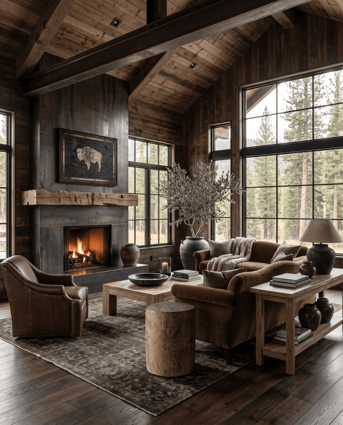 living room furniture modern mountain pedestal Hello Norden - Rustics Teak Pedestal, styled in a modern rustic room