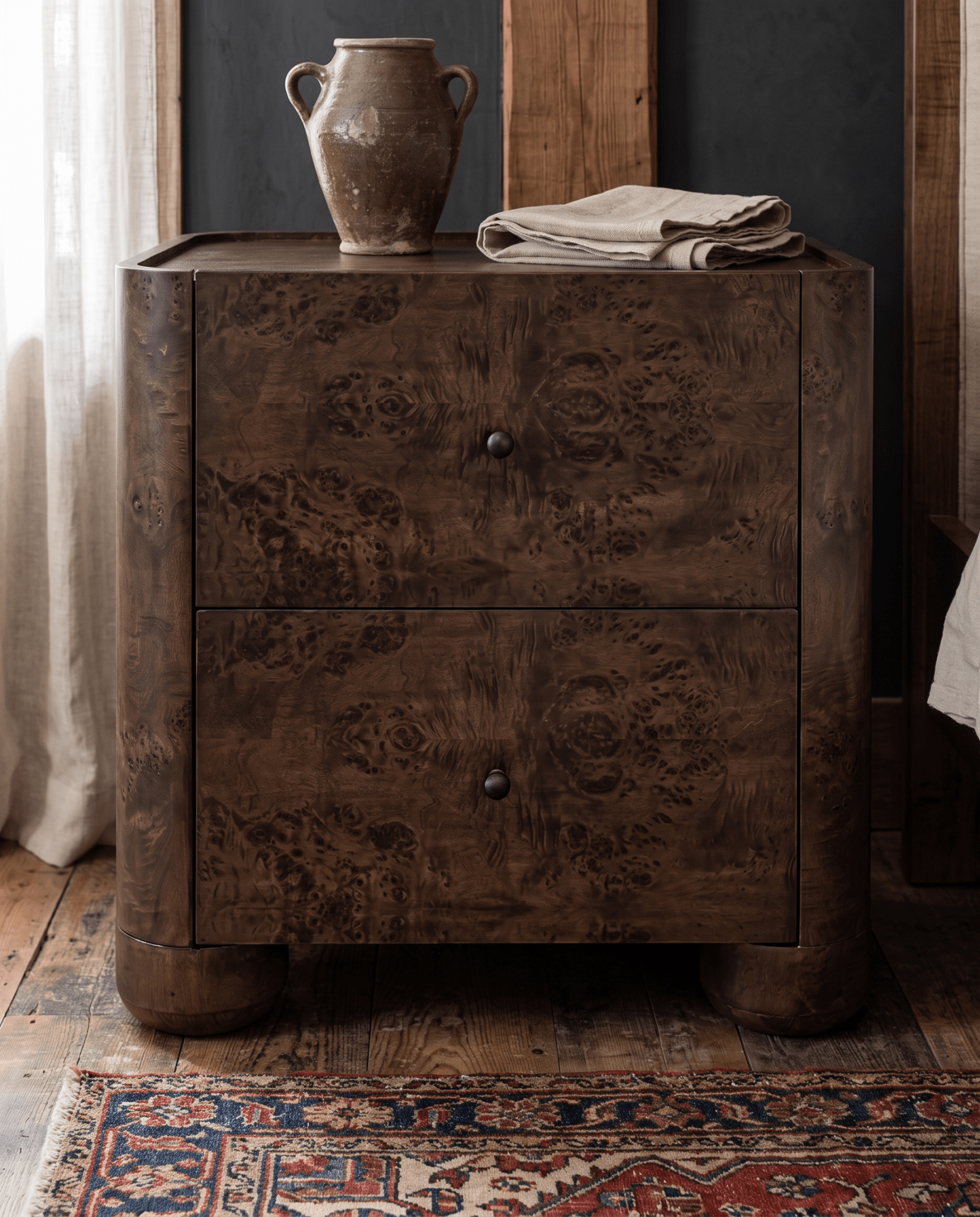 bedroom furniture modern mountain nightstand Hello Norden - Saevar Nightstand, styled in a modern rustic room