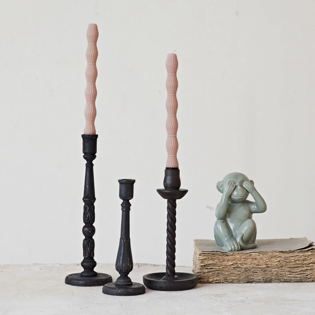 Sanna Carved Wood Taper Holders - Candle Holders - Hello Norden
