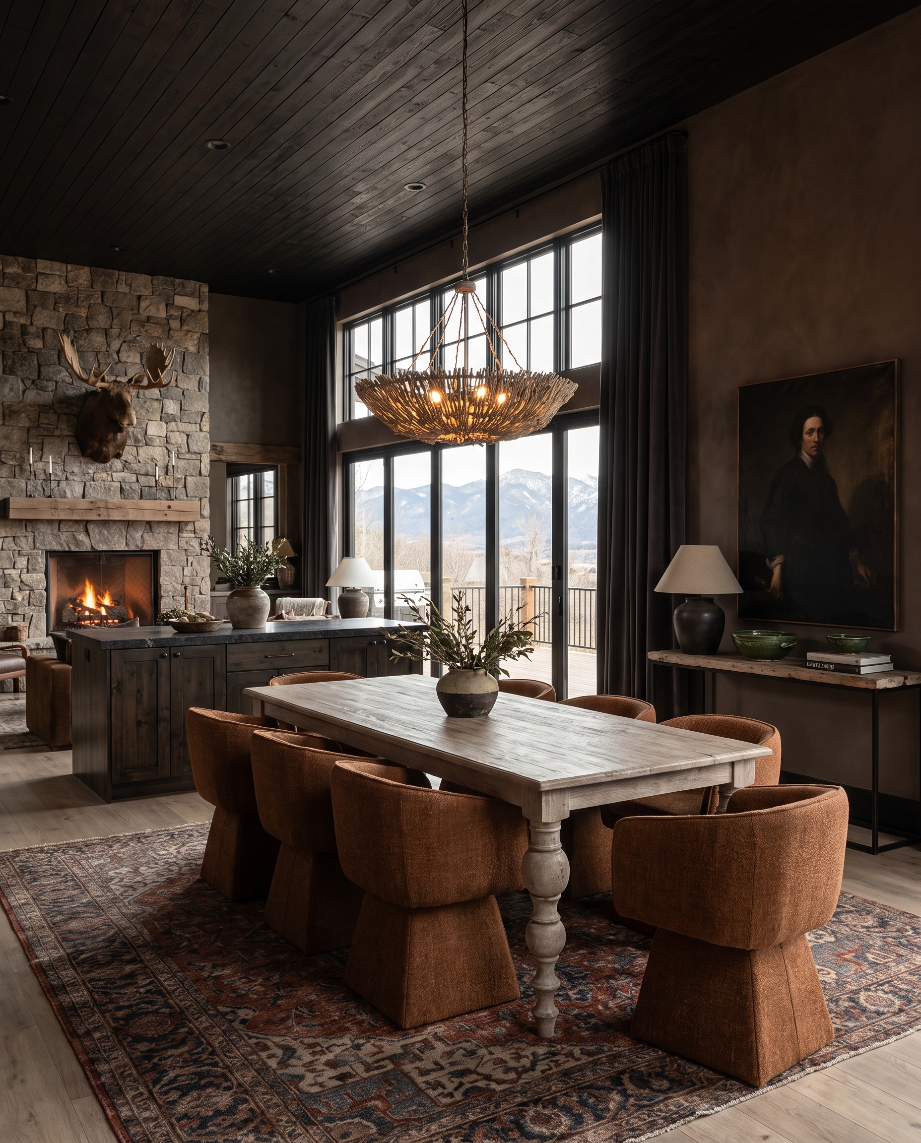dining room furniture modern mountain dining table Hello Norden - Selene Dining Table, styled in a modern rustic room