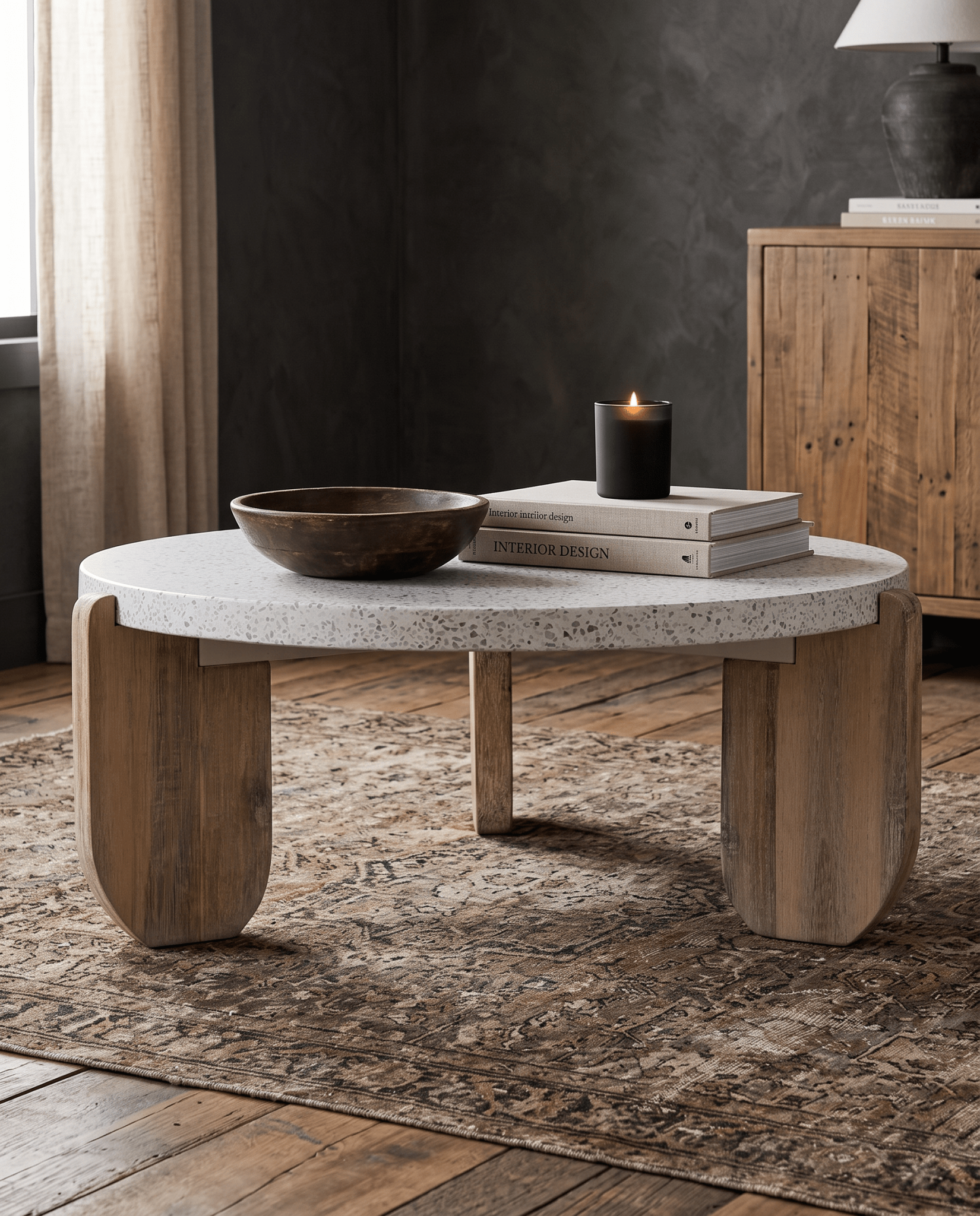 living room furniture modern mountain coffee table Hello Norden - Signe Coffee Table, styled in a modern rustic room