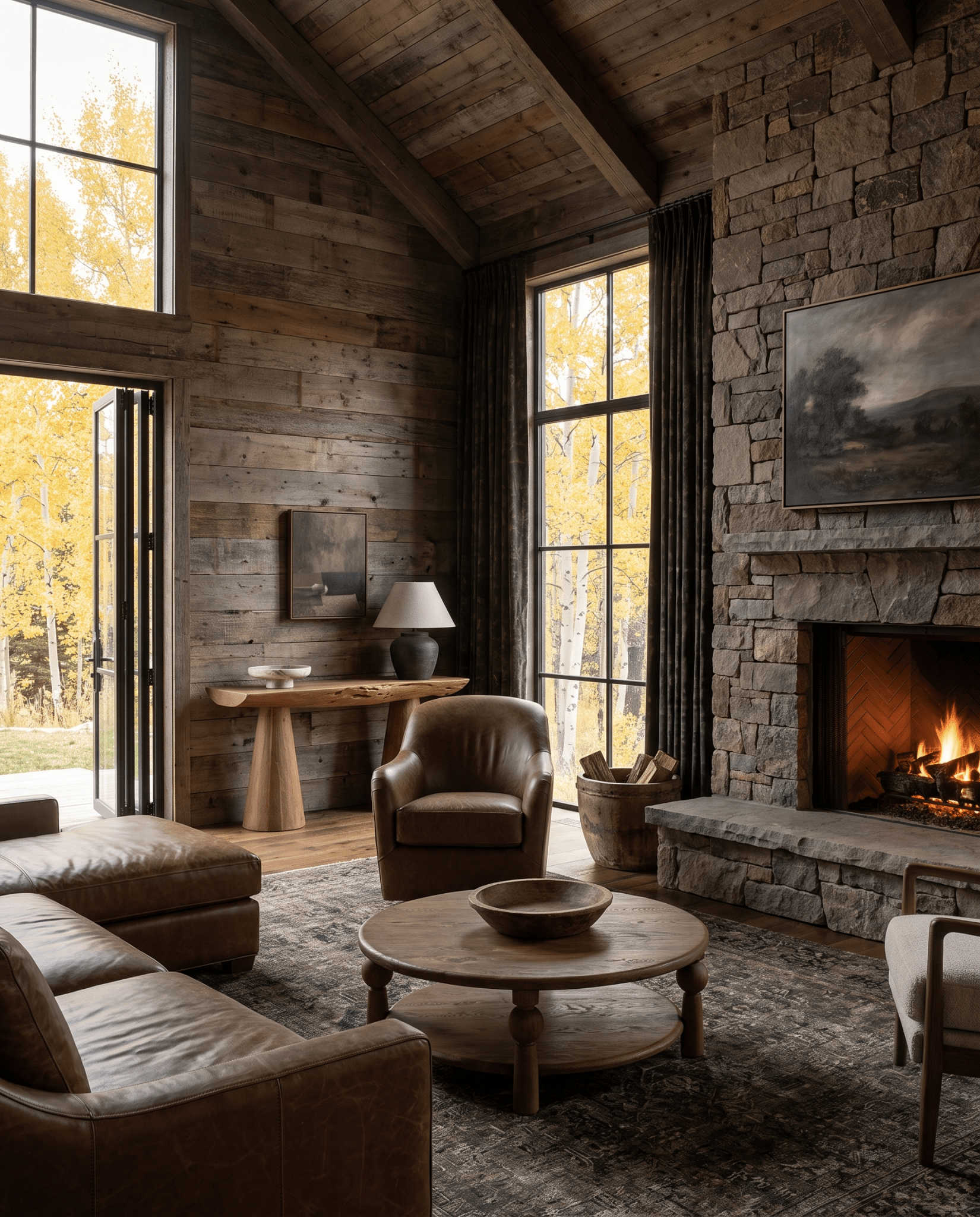 modern mountain Signe Swivel Chair Hello Norden, shown in a rustic modern room