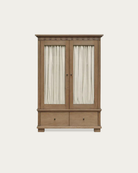 Olav Tall Cabinet - Cabinets & Storage - Hello Norden Modern Mountain Farmhouse cabinet with curtains behind the glass