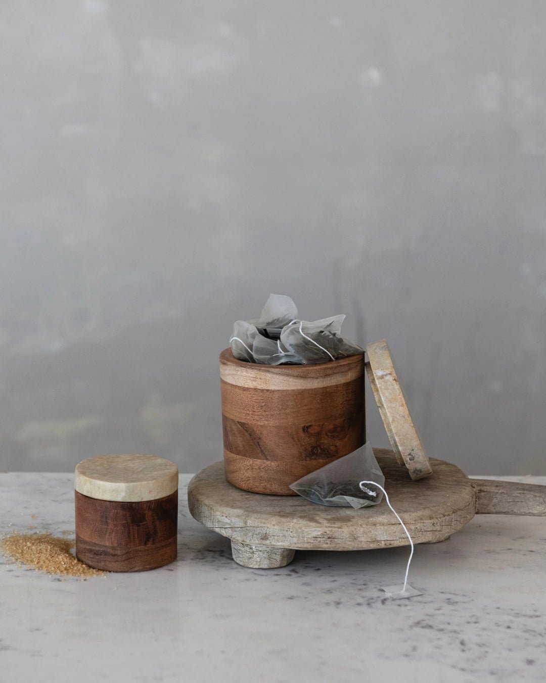 Synnove Wood Container with Marble Lid - Kitchen & Dining - Hello Norden