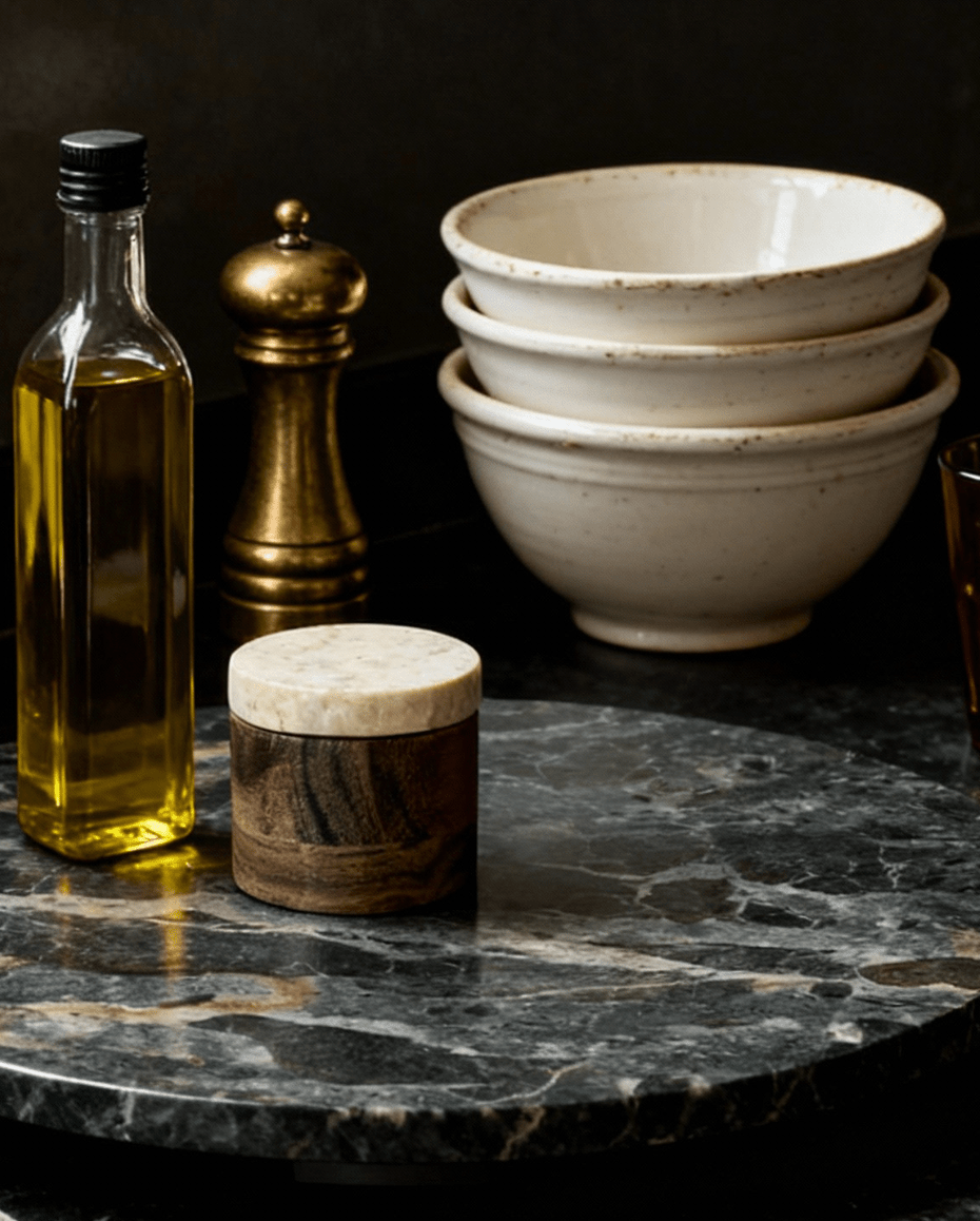 Synnove Wood Container with Marble Lid - Kitchen & Dining - Hello Norden