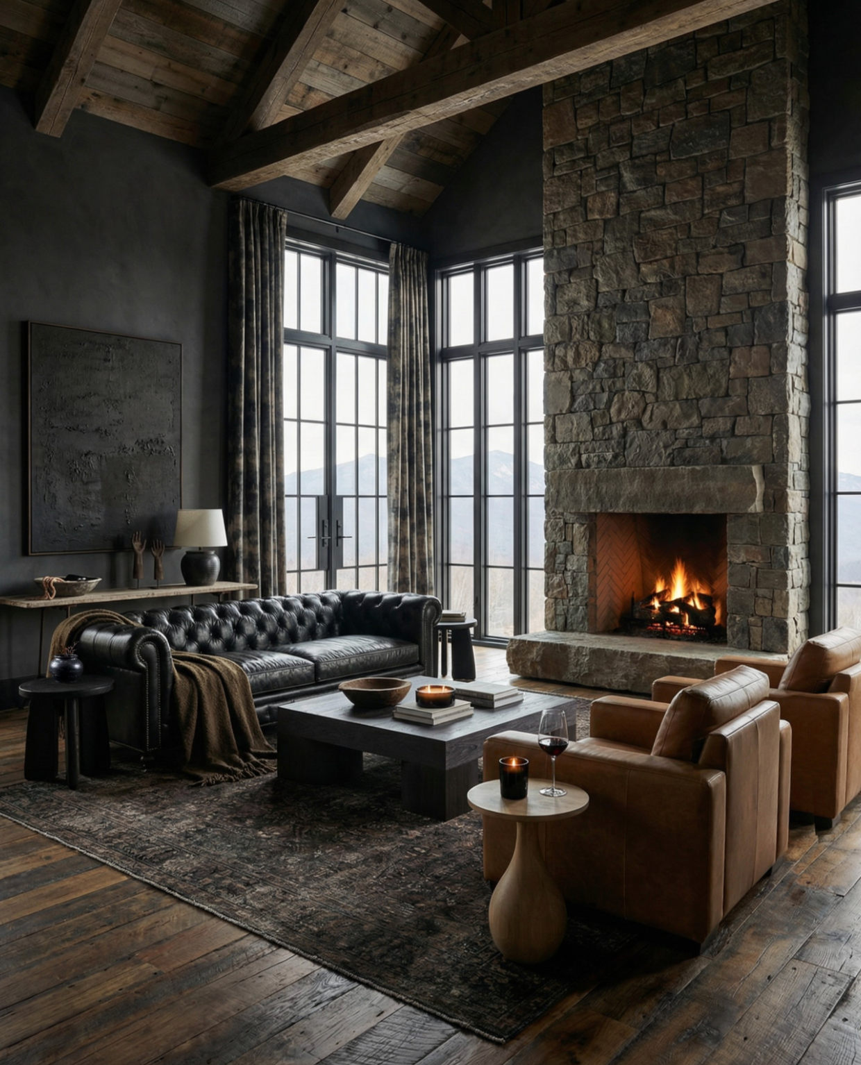 tan leather brown caramel club chairs RH maxwell Hello Norden Maxim living room furniture mountain modern living room 2