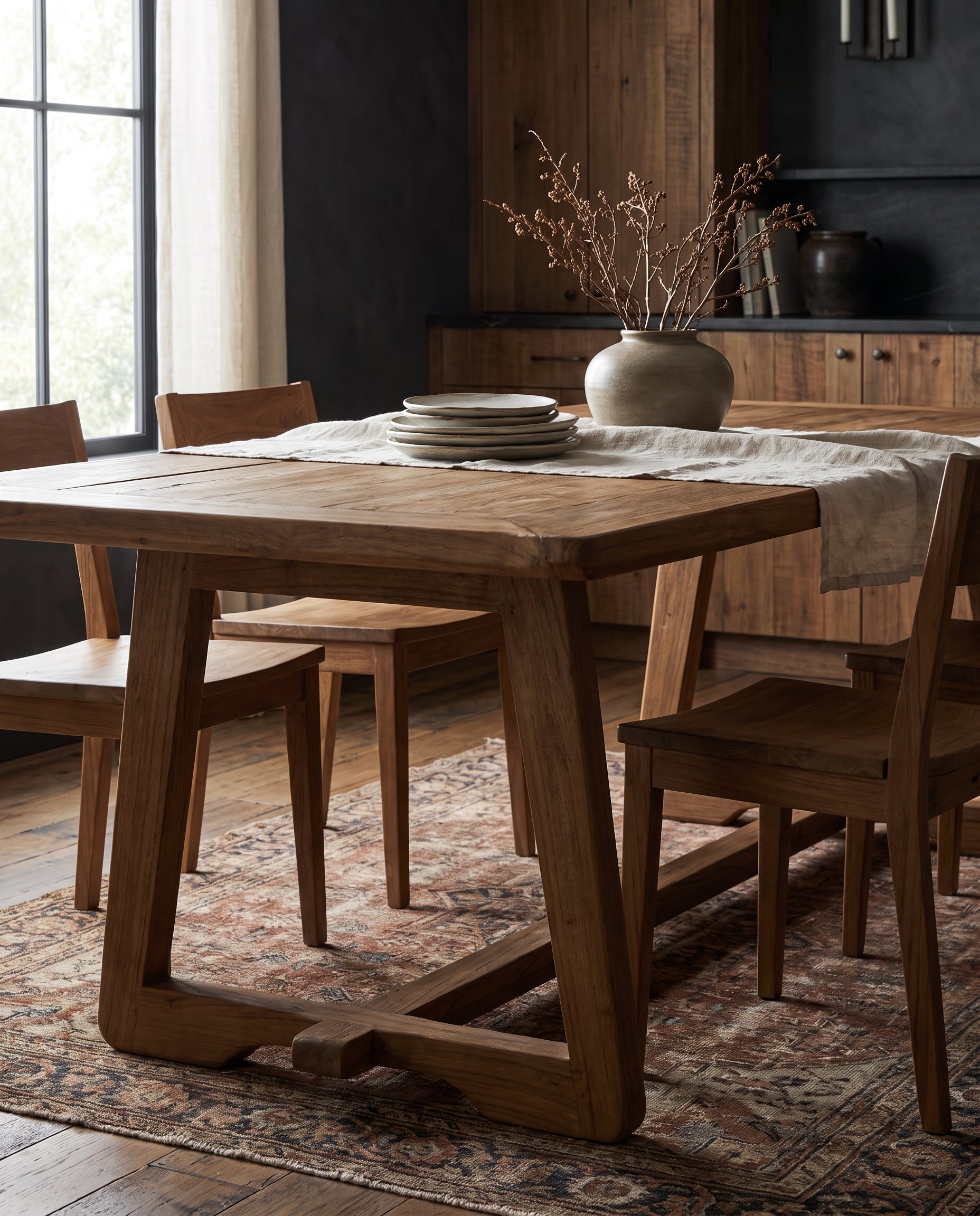 dining room furniture modern mountain mindi wood dining table Hello Norden - Tarjei Dining Table, styled in a modern rustic room