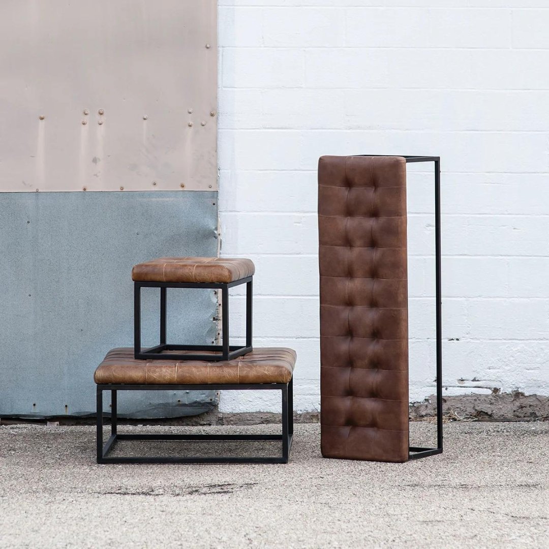 Selma Leather Ottoman Square - Ottomans & Poufs - Hello Norden
