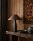Halfdan Black with brown cloth shade lamp modern mountain table lamp light brutalist country