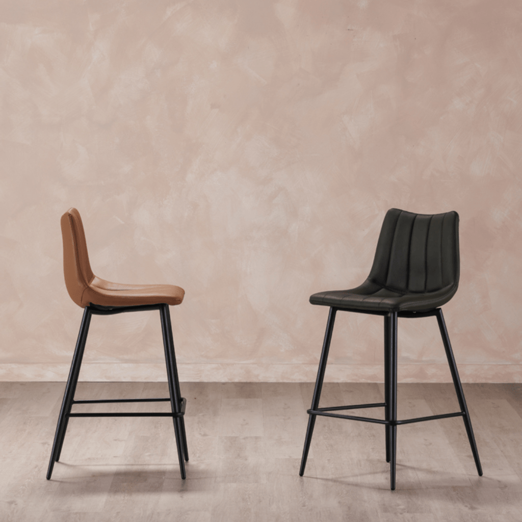 Valdemar Leather Bar Chairs (Set of 2) - Bar Stools - Hello Norden