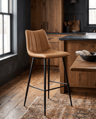 living room furniture modern mountain stool Hello Norden - Valdemar Leather Bar Stools (Set of 2), styled in a modern rustic room