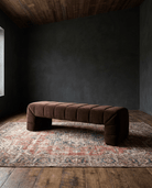 living room furniture modern mountain bench Hello Norden - Viktor Velvet Bench, styled in a modern rustic room