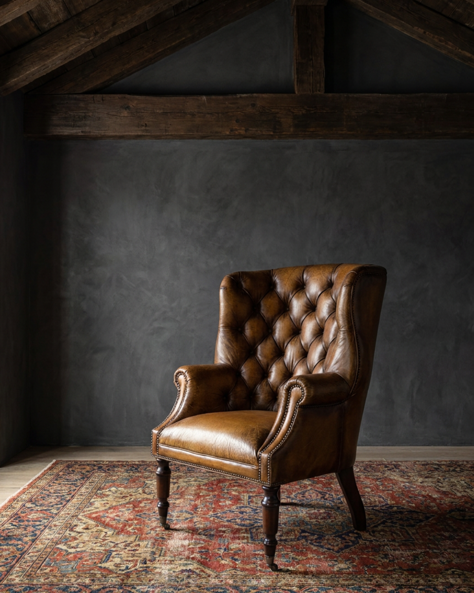 Hilda Brown Leather Tufted Chair