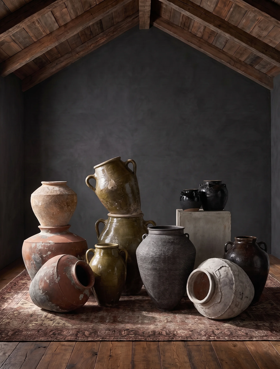 Grouping of vintage pottery vessels from the container program